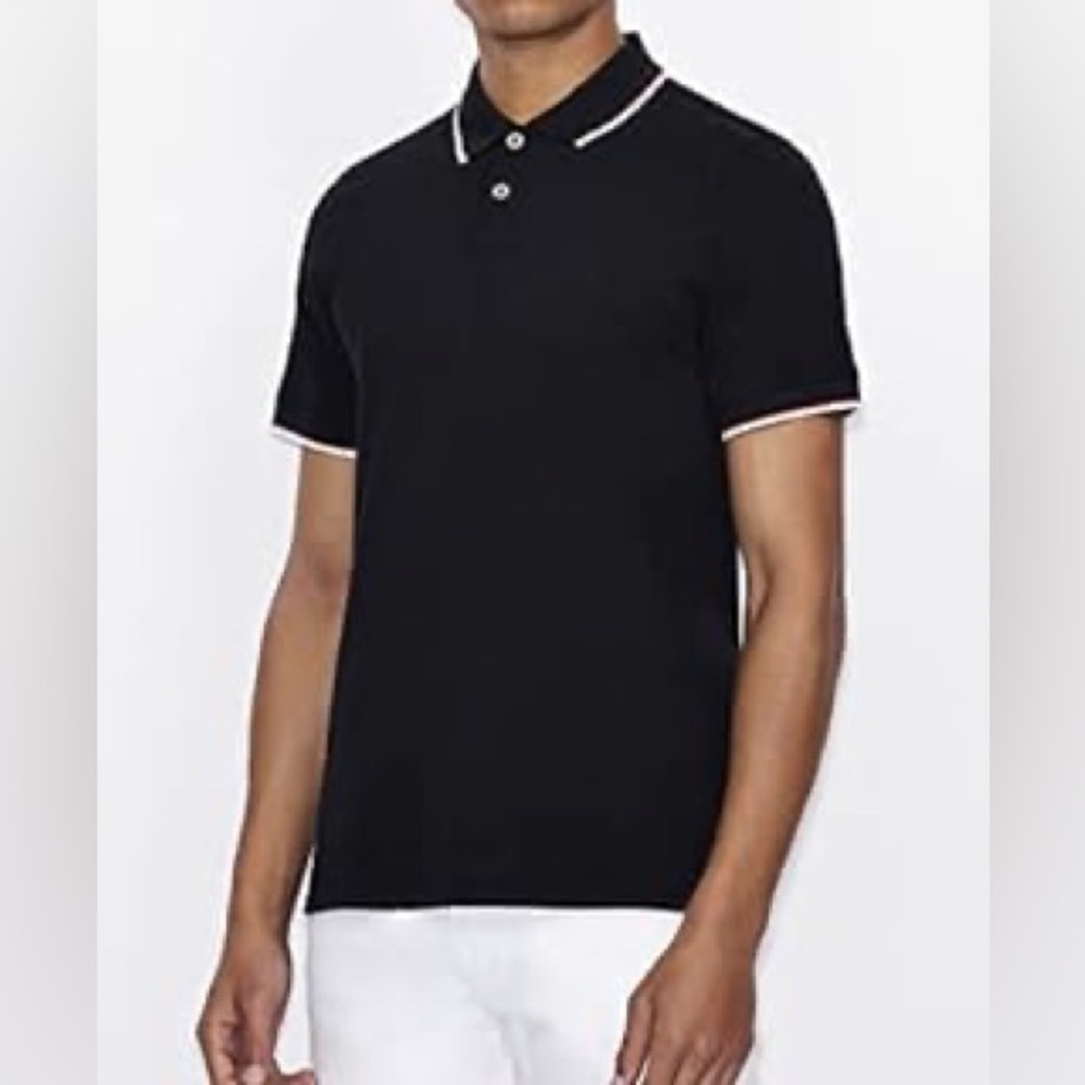 George Men's Polo black Size Large tipping collar sleeve hem short